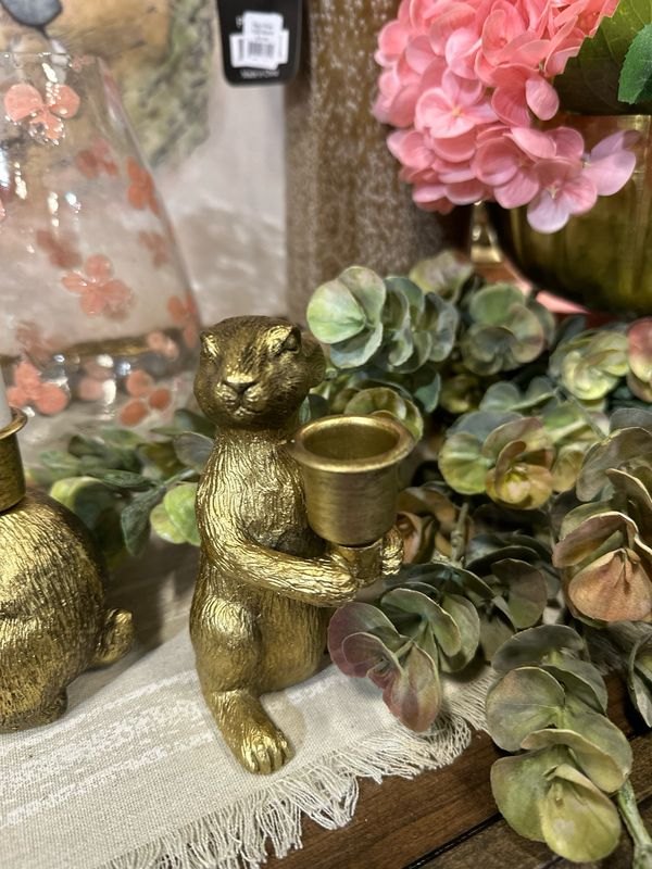 Aud Standing Gold Bunny Taper Candle Holder 4.75"