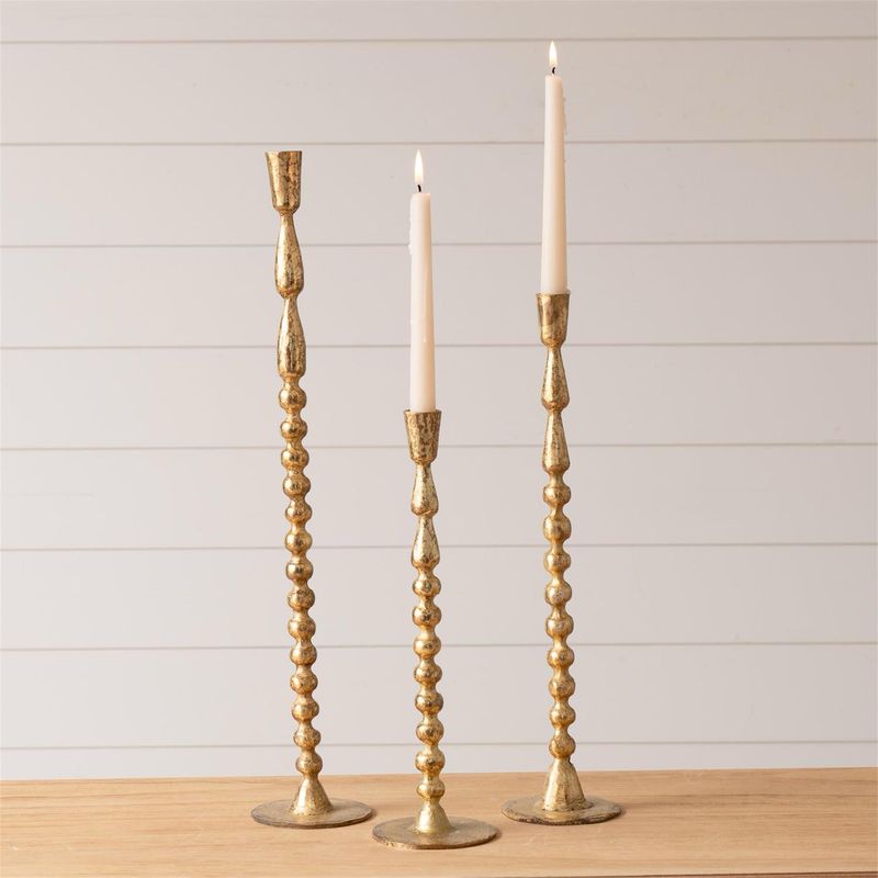 Aud Sm Gold Bubble Taper Holder 23"