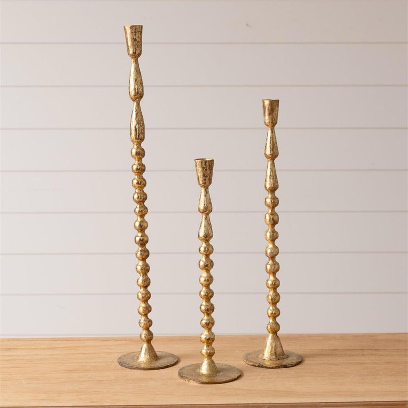 Aud Sm Gold Bubble Taper Holder 23"