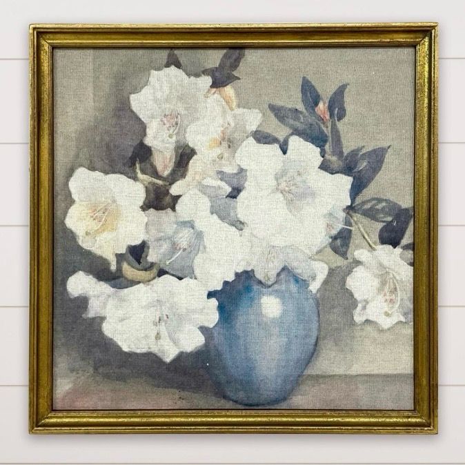 Aud Blue Vase Floral Framed Canvas Print 14x14