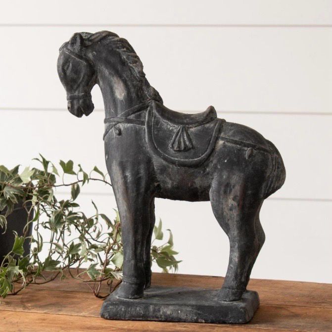 Aud Black Distressed Cement Horse 12x4.5x4.5
