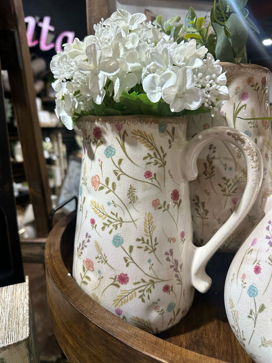 AB Colorful Flower Pitcher Vase 9.25"