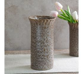 Pdg 9.75" Brown Speck Ruffle Top Vase