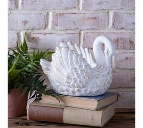 Pdg 9.5" Gold Wash Cement Swan Planter
