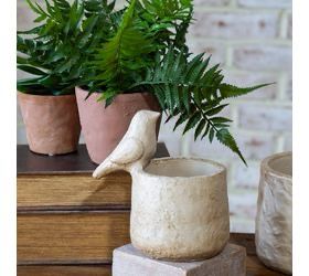 Pdg 6.5" Beige Bird Top Cement Planter
