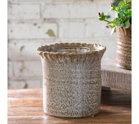 Pdg 6.3" Brown Speck Scallop Top Vase