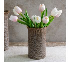 Pdg 7.5" Brown Speck Ruffle Top Vase