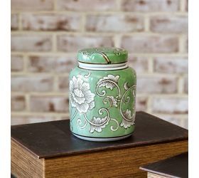 Pdg 6" Green Floral Ginger Jar