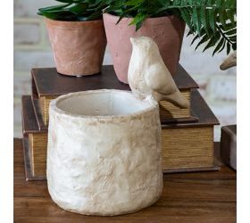 Pdg 8.3" Beige Bird Top Cement Planter