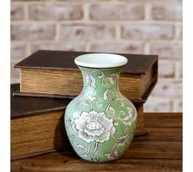 Pdg 6" Green Floral Vase
