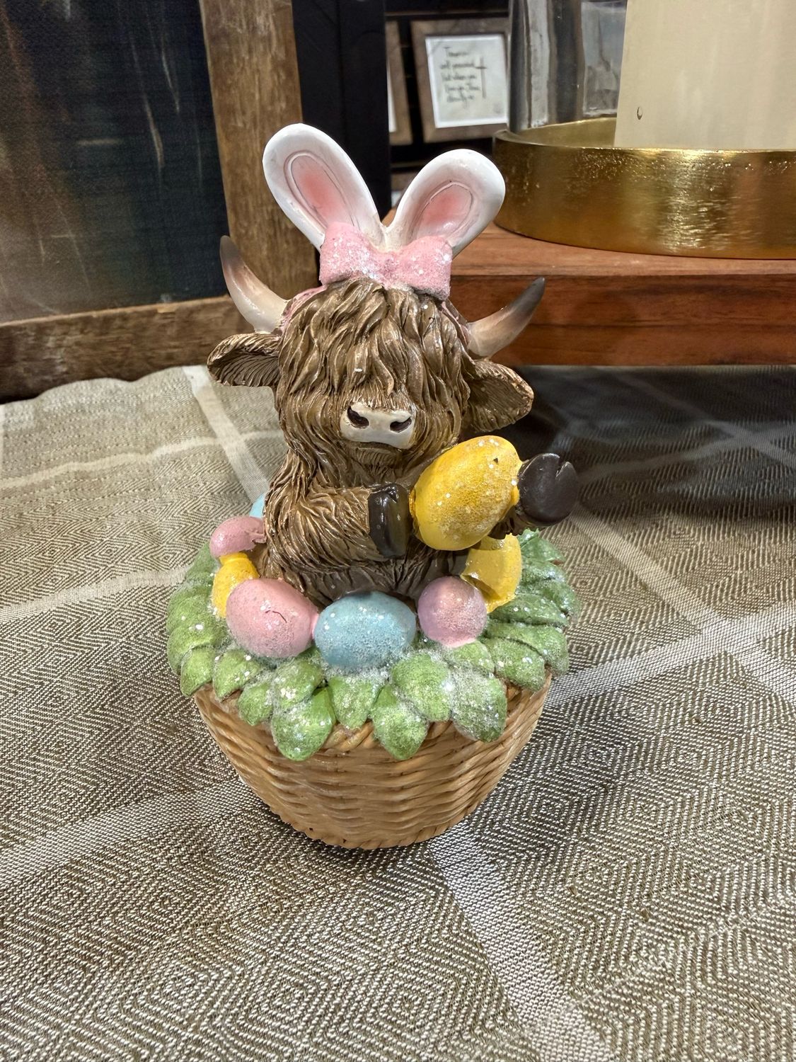 Ger Pink Bow Easter High In Basket 5"