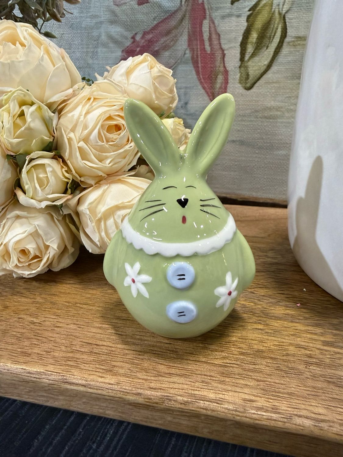 Ger 3.74" Green Ceramic Easter Bunny