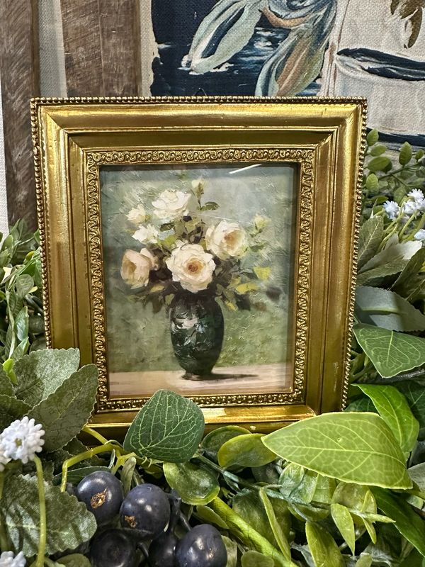 ARL White Enchanted Roses Mini Framed Art 5x6