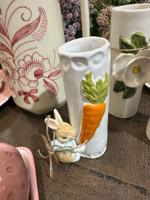 MP Blue Bow Bunny Bud Vase 6"