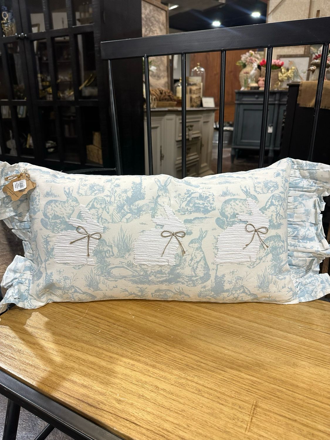 MP Blue Lumbar Toile Bunny Pillow 12x22