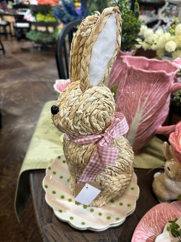 MP Pink Bow Woven Bunny Sitter 13"