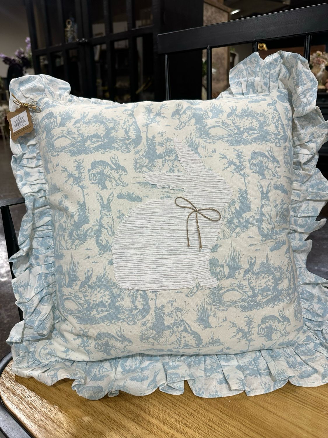 MP Square Toile Bunny Pillow 21x21