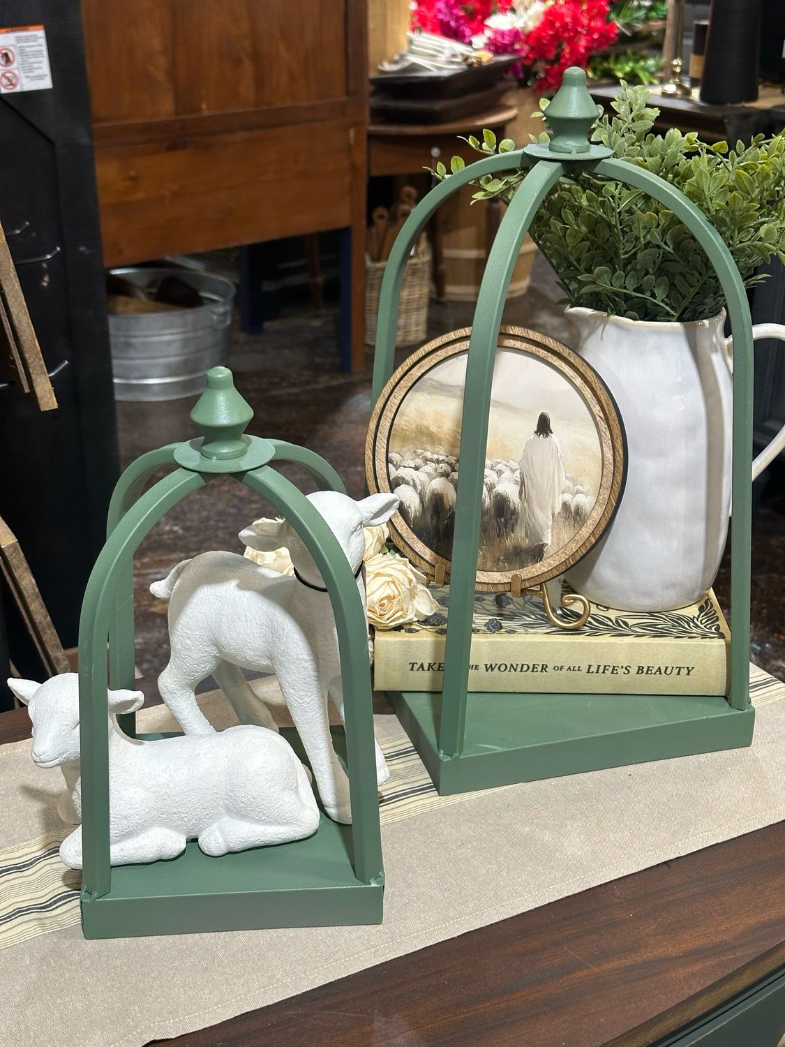 WTC Sm Green-Gray Gothic Lantern 7x14