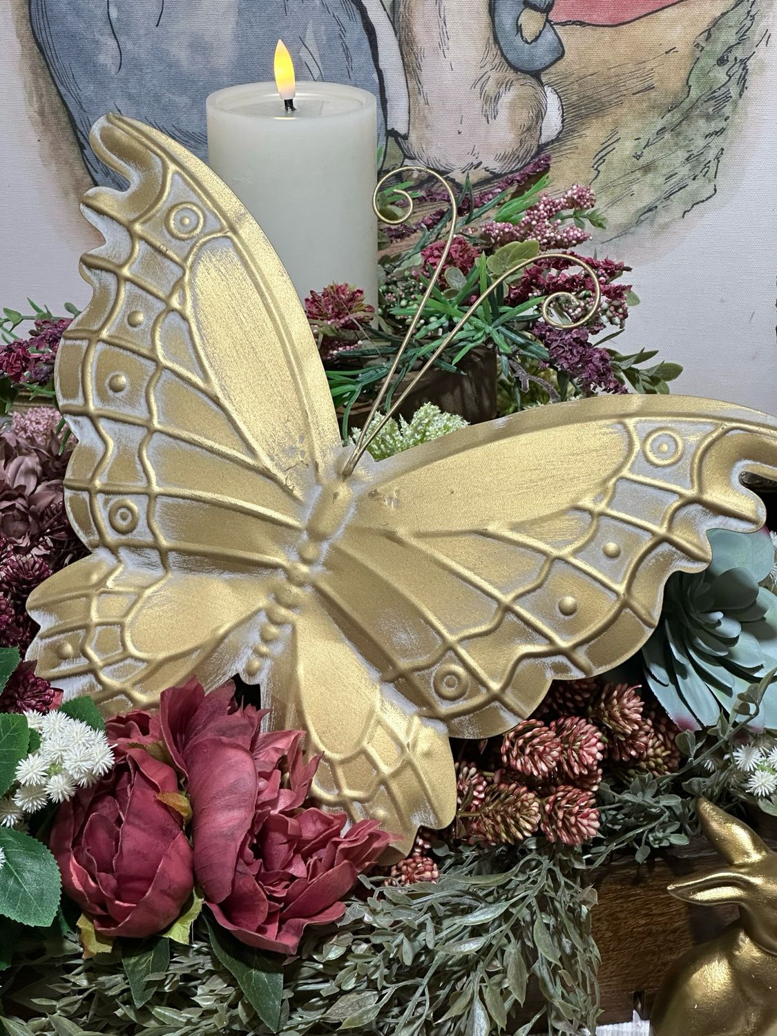 WTC Lg Golden Metal Butterfly 13x10