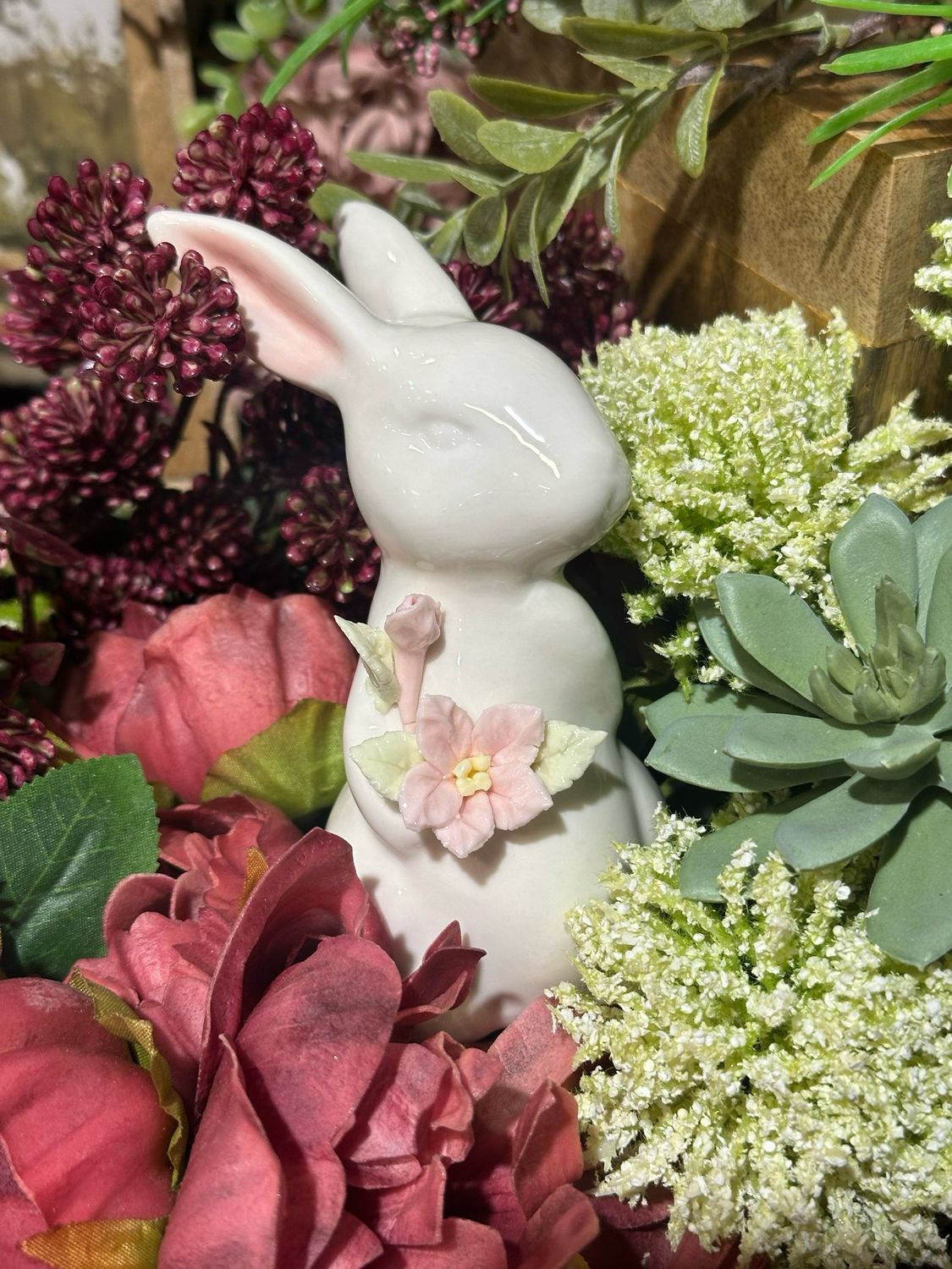 WTC Stand Porcelian Bunny Holding Bunny 5.5 H