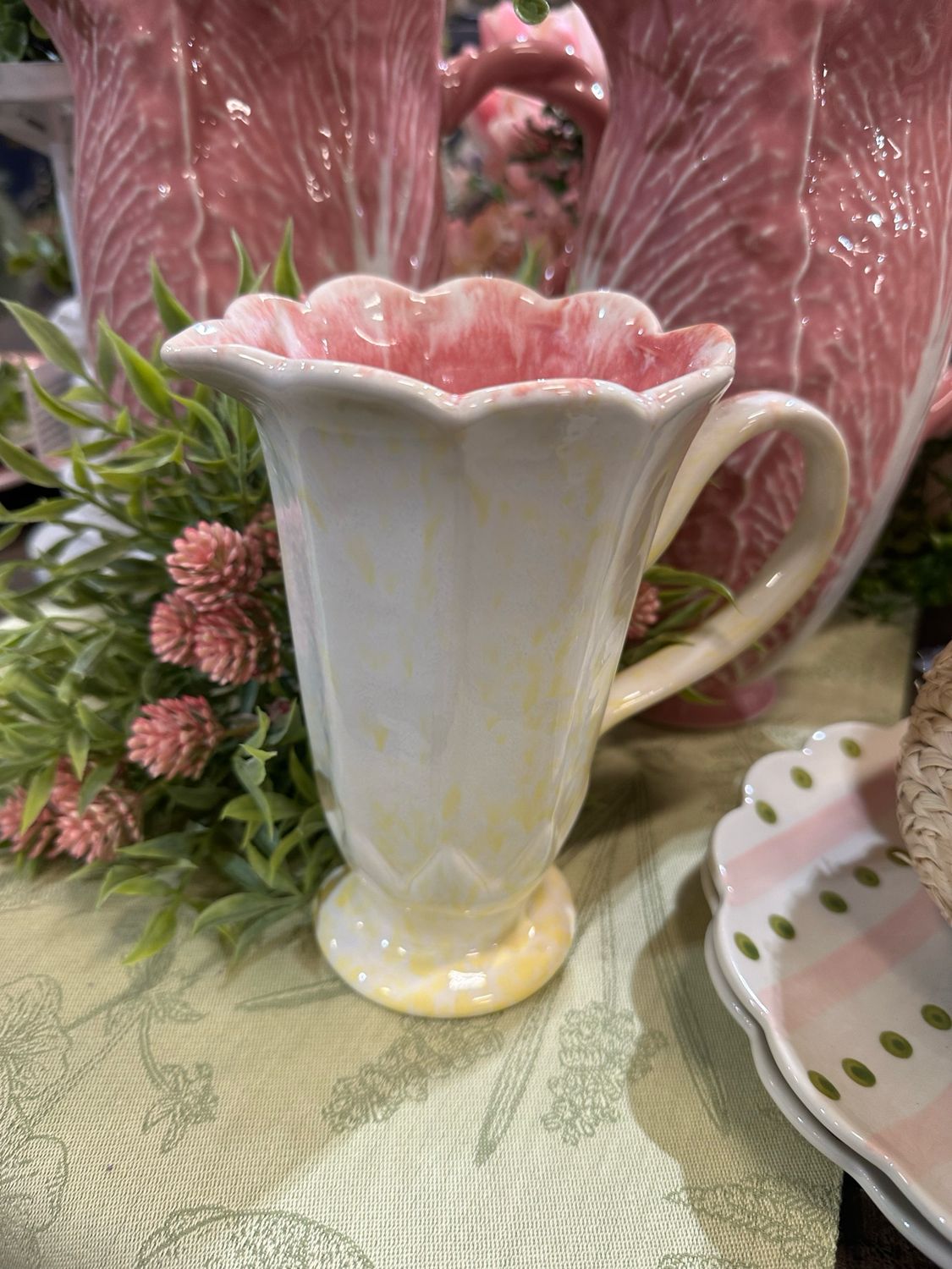 CCO Flower Shaped Pitcher Yellow &amp; Pink 6.5"
