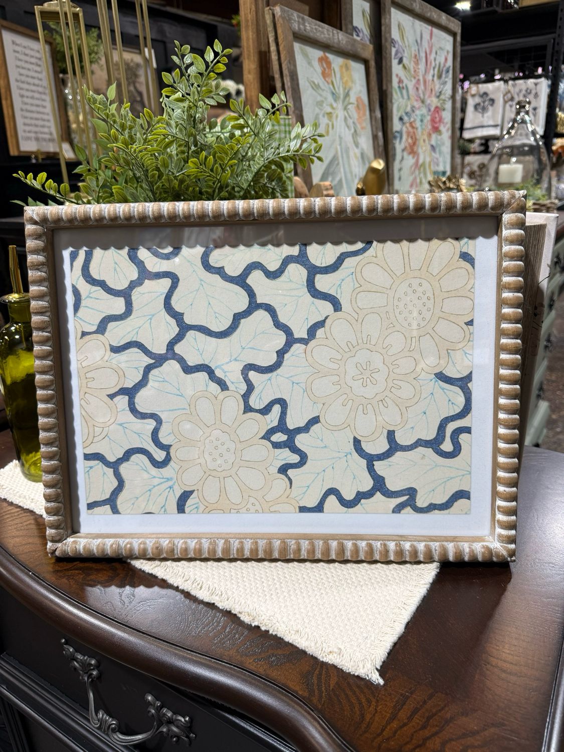 CCO Blue Floral Wood Frame 15.75x11.75