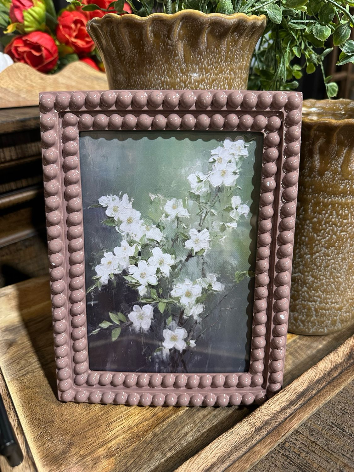 CCO Mauve Bobbin Framed Floral Art 6.25x8.25