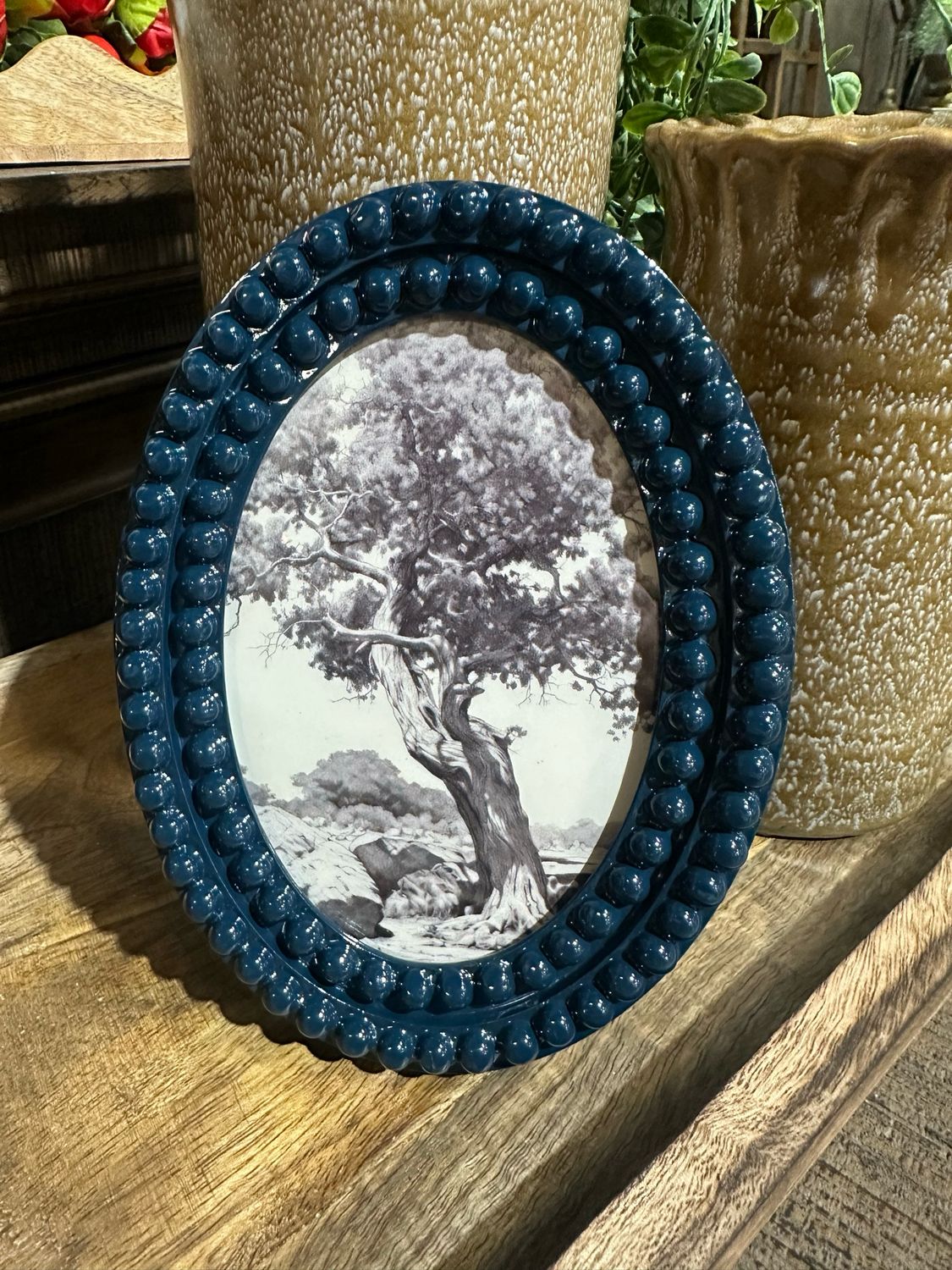 CCO Oval Blue Bobbin Framed Tree Art 7.25x5.25
