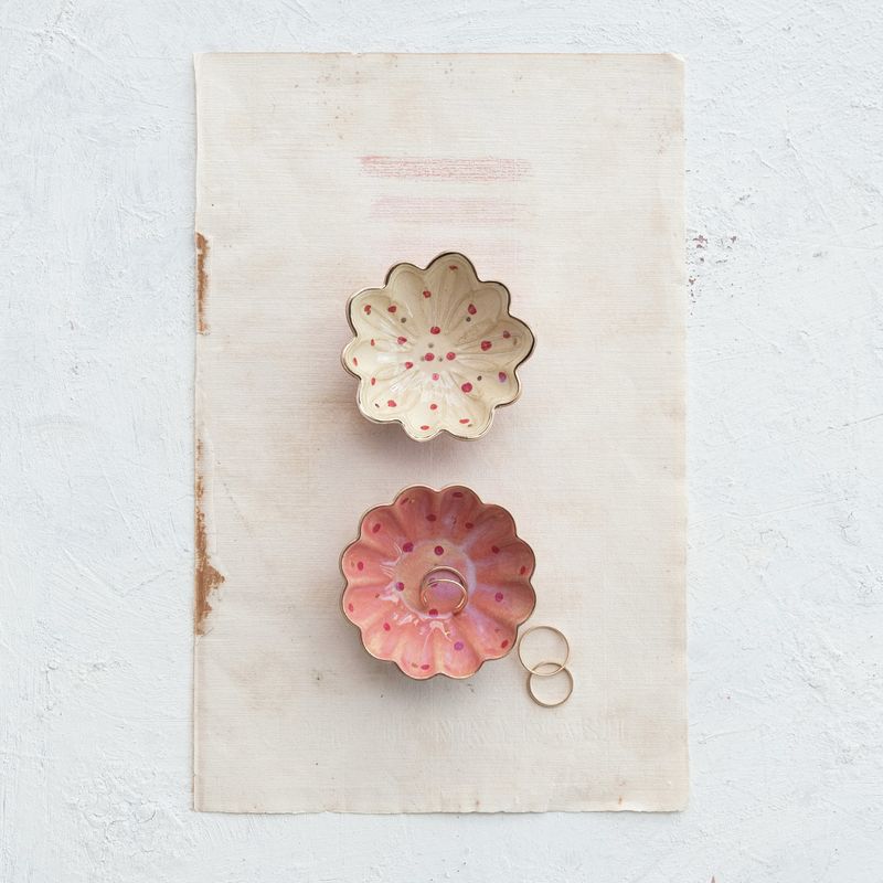 CCO 3.5" Cream &amp; Pink Fluted Dish Gold Rim