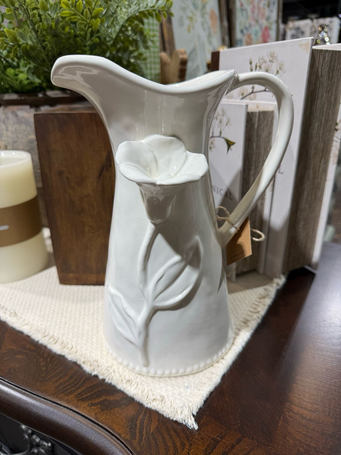 MP White Flower Pitcher 9.75"
