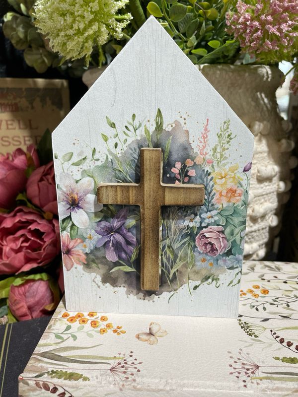 Han White Purple Crucifix Flowers 7x4.5
