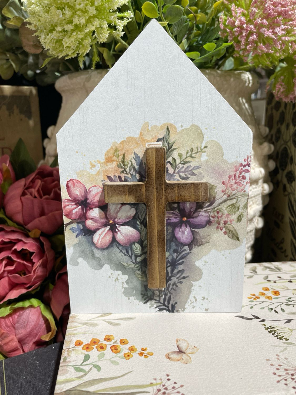 Han Pink Purple Crucifix Flowers 7x4.5
