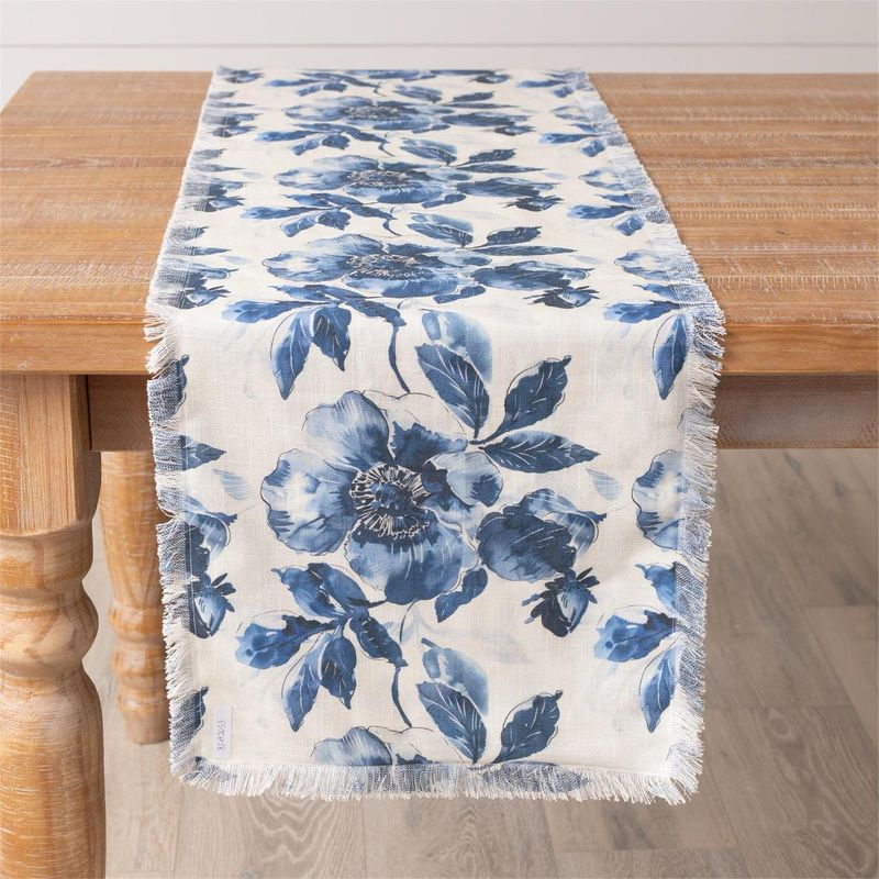 Aud Blue Floral Table Runner 72x14