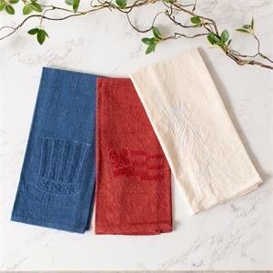 Aud S/3 Patriotic Stonewashed Tea Towels 27x17
