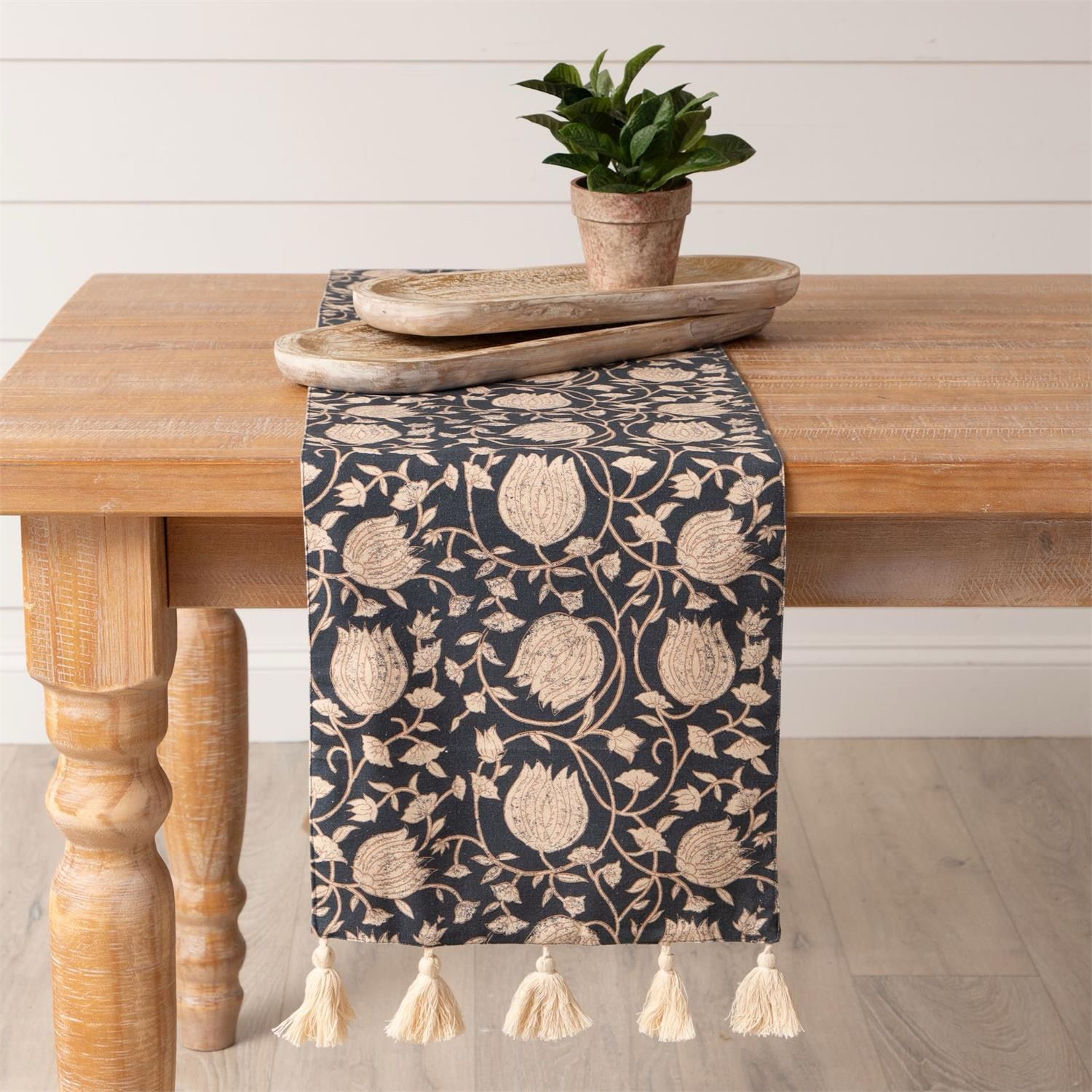 Aud Navy Block Print Table Runner 72x13