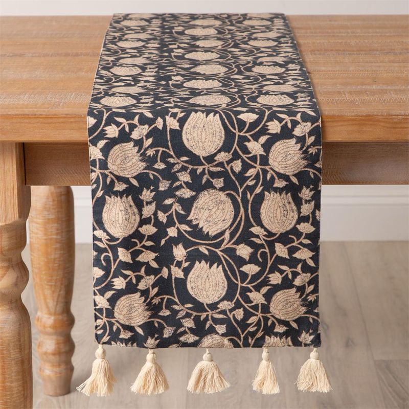 Aud Navy Block Print Table Runner 72x13