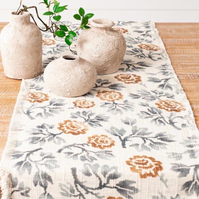 Aud Blue Floral Motif Table Runner 54x14
