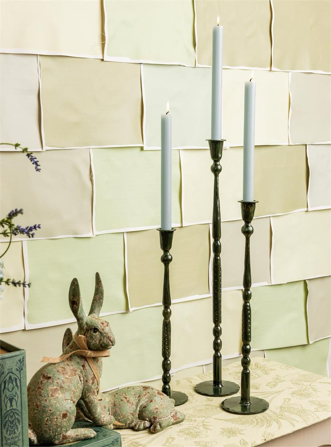 Aud Md Dk Green Enamel Candle Holder 16.75"