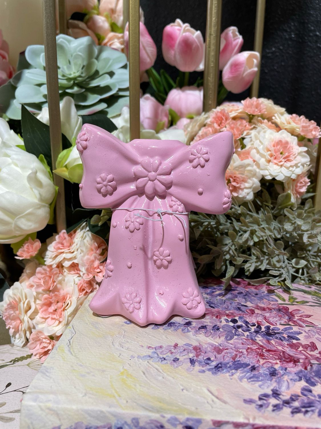 Reg Pink Bowtie Taper Candle Holder 4.5"