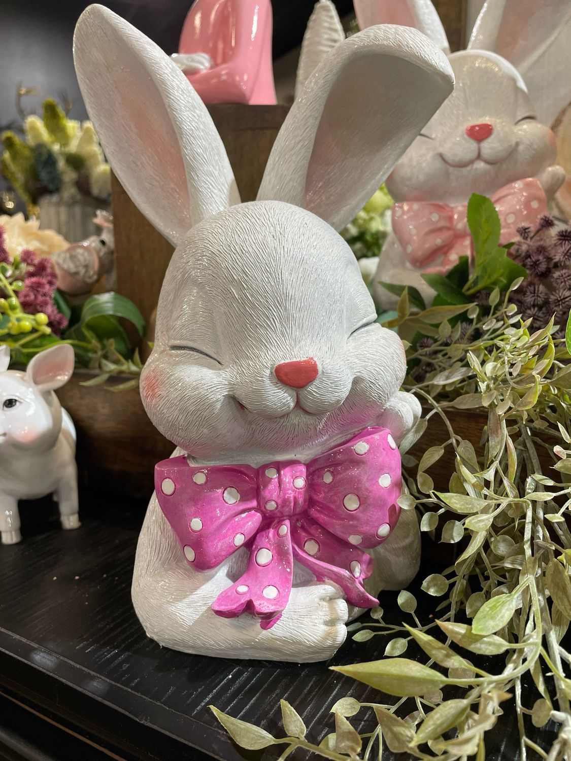 Reg Hot Pink Polka Dot Bow Bunny 11"