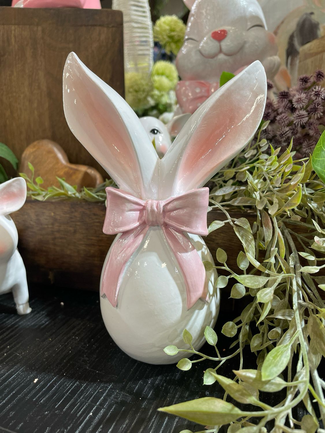 Reg Ears Up Egg w Pink Bow 7"