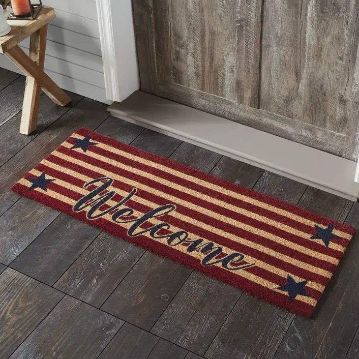 VHC Patriotic Stripes Coir Welcome Rug 17x48