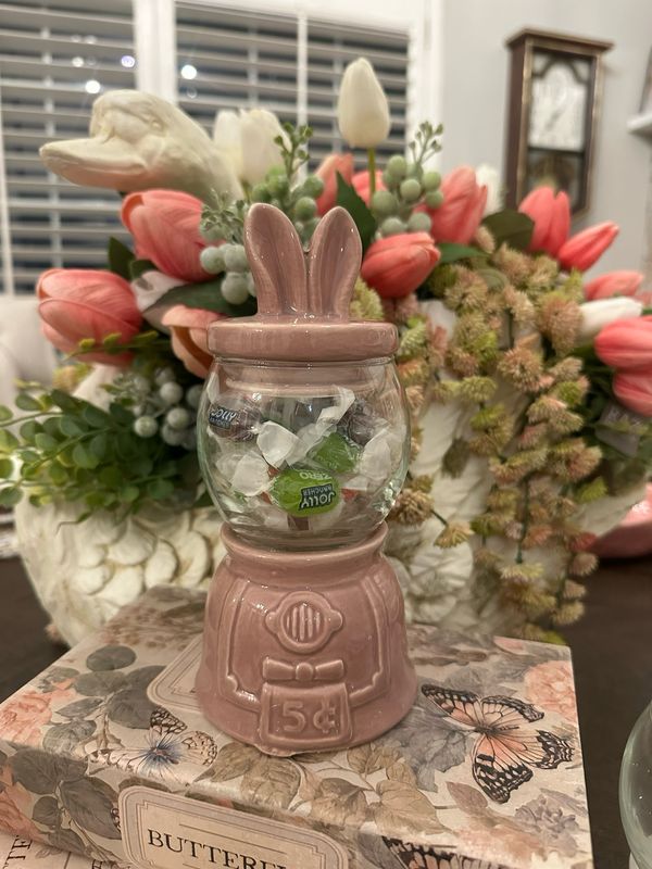 Ger Pink 7.1" Ceramic &amp; Glass Easter Candy Jar