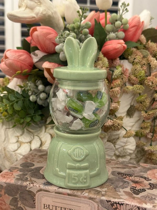 Ger Green 7.1" Ceramic &amp; Glass Easter Candy Jar