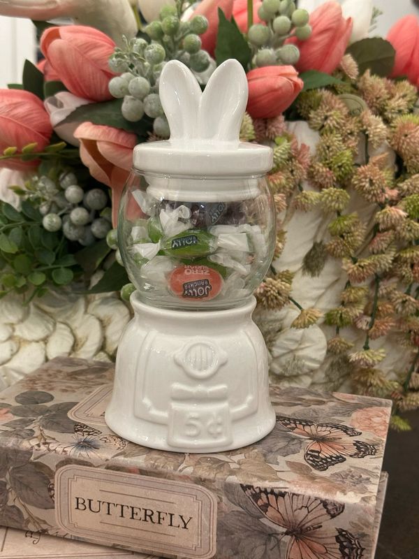Ger White 7.1" Ceramic &amp; Glass Easter Candy Jar