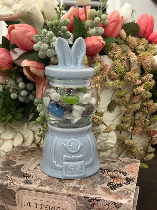 Ger Blue 7.1" Ceramic &amp; Glass Easter Candy Jar