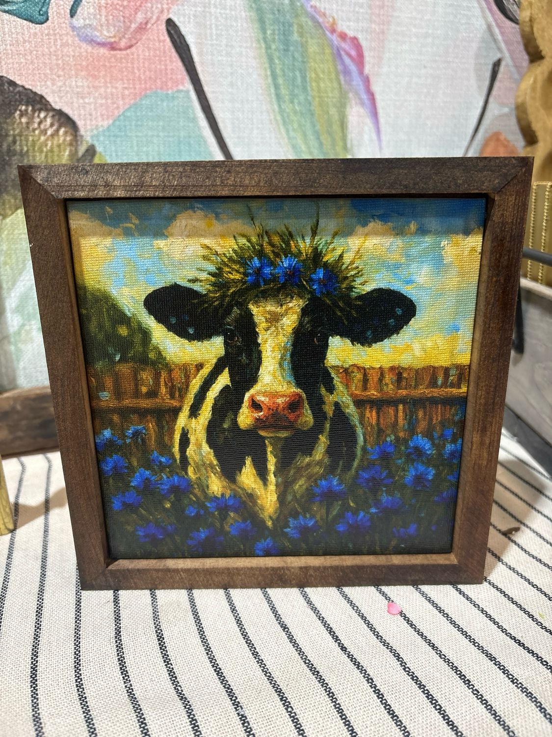 Jarmz 7x7 Blue Floral Cow