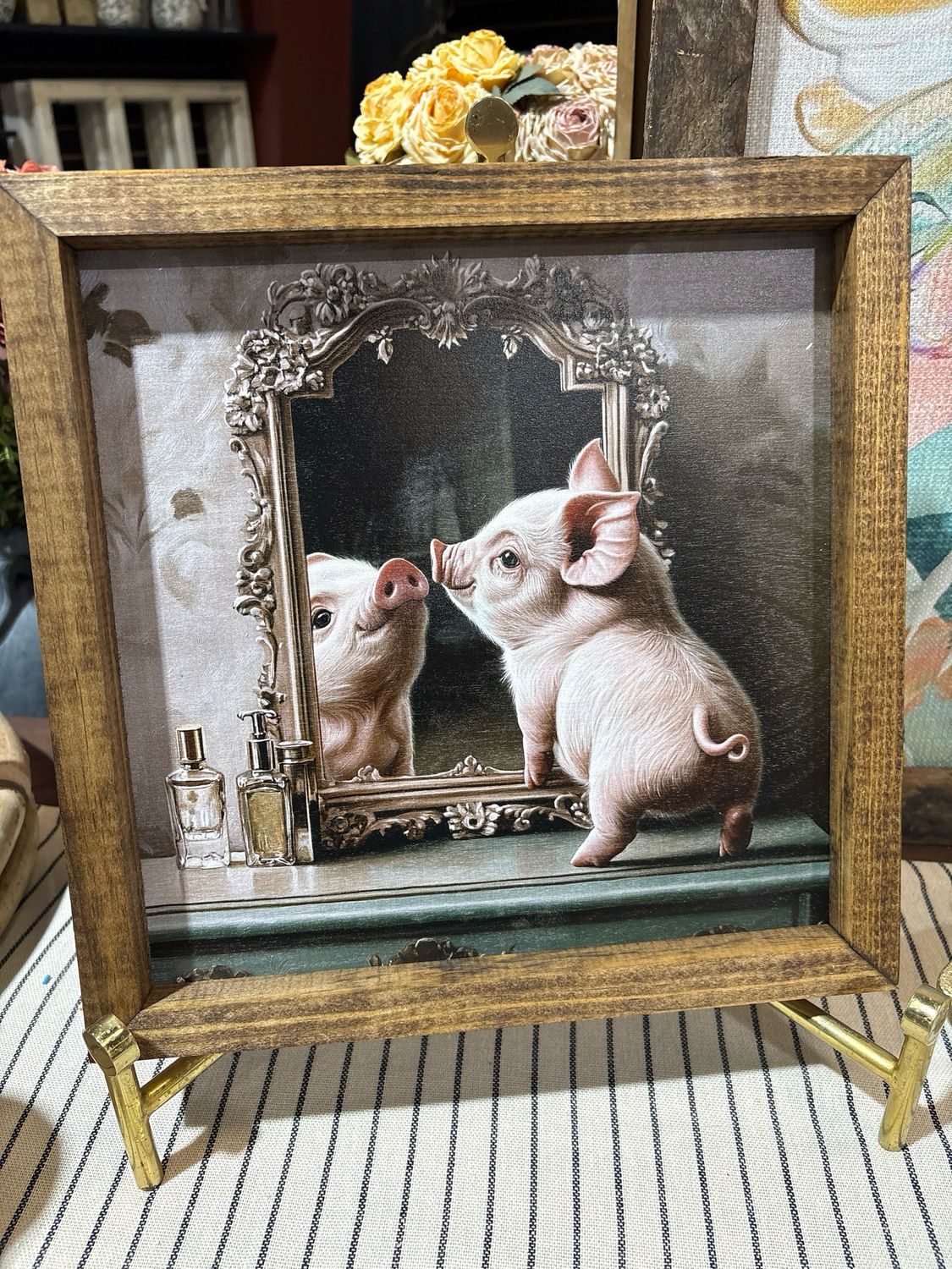 Jarmz 12x12 Piglet Admiring In Mirror