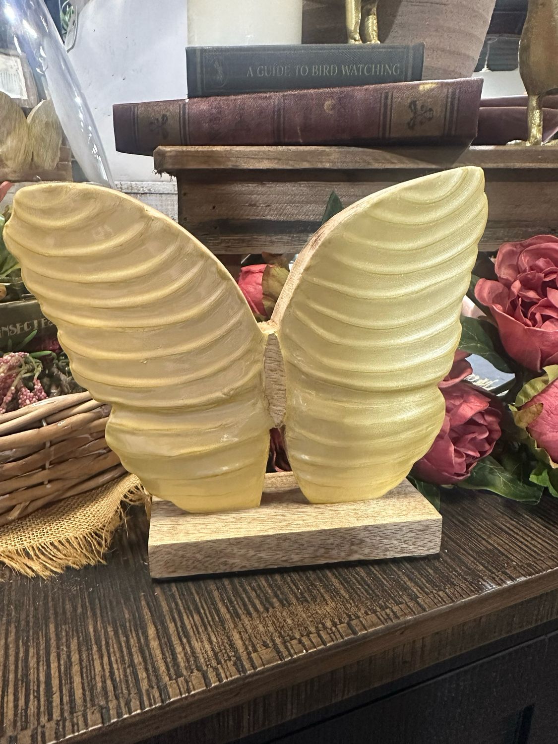 WTC Lg Yellow Butterfly Stand 7.5x6.5x2