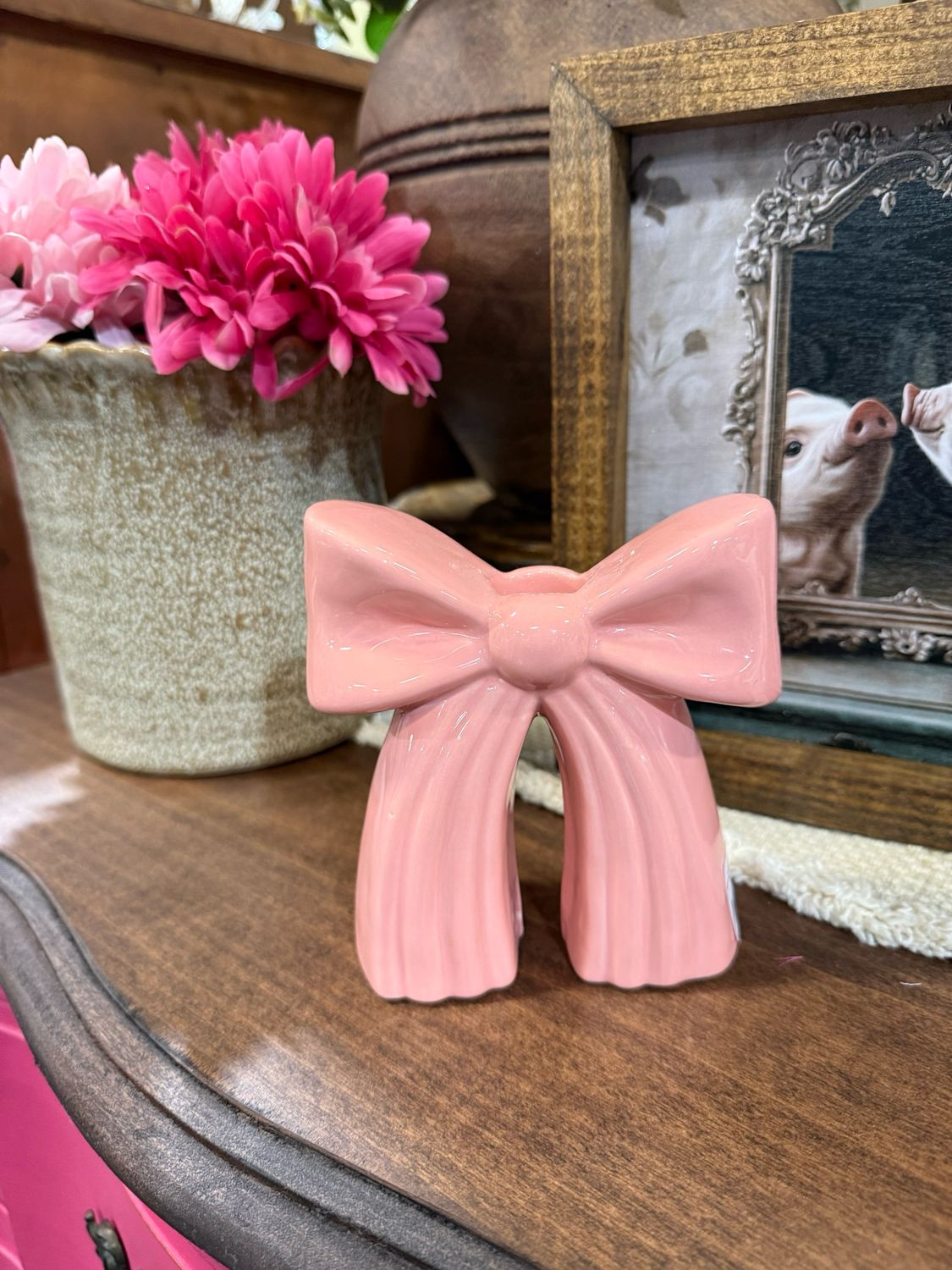 WTC 5" Pink Bow Taper Holder
